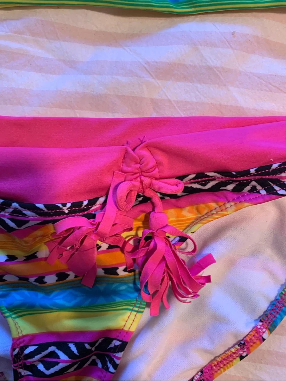 Jantzen Pink Fringe Multi-Color Stripe Tankini Bikini Set